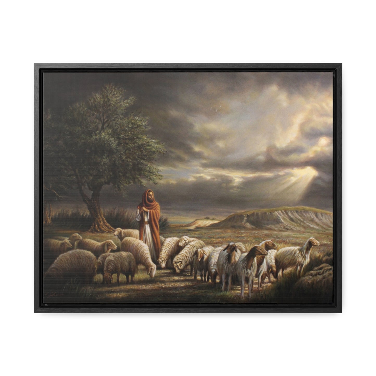 The Shepherd and His Sheep- Canvas Print-Framed