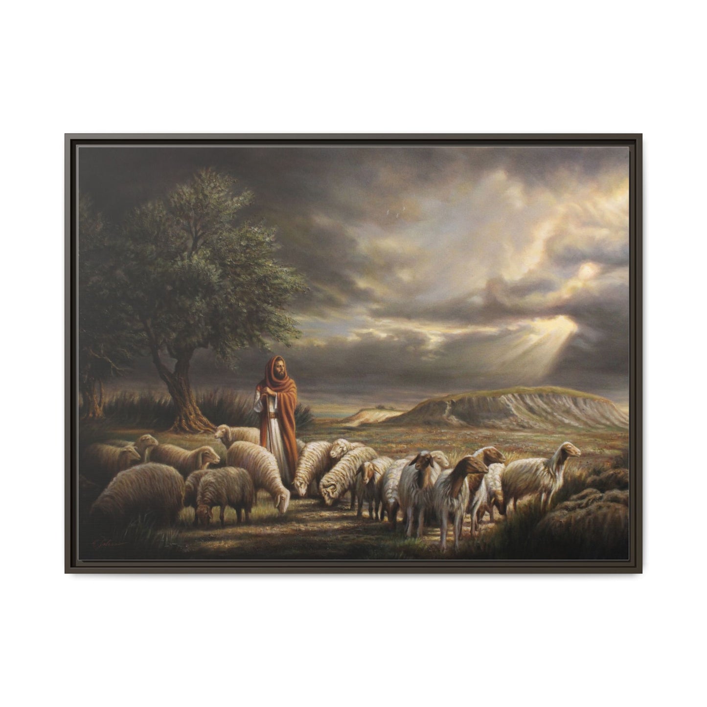 The Shepherd and His Sheep-Framed Canvas Print