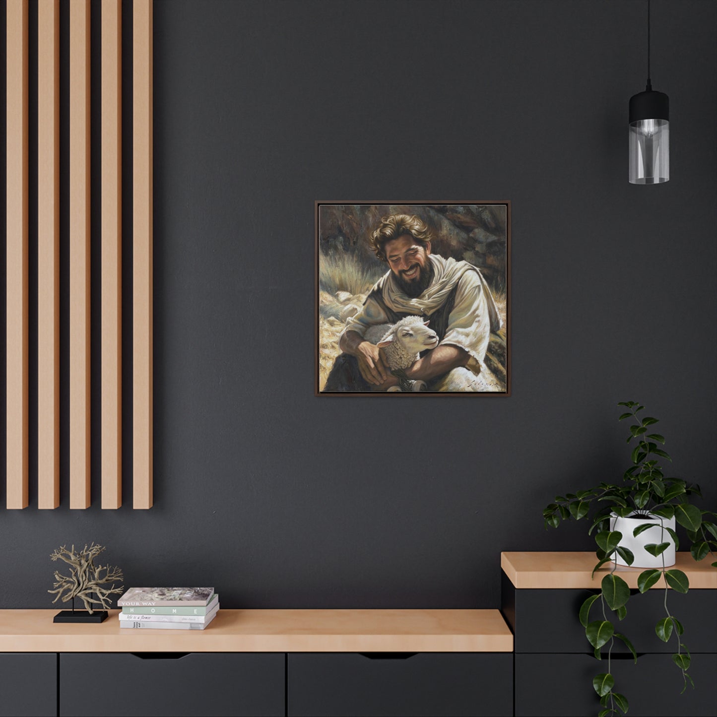 Shepherd and His Lamb- Canvas Print (Framed)