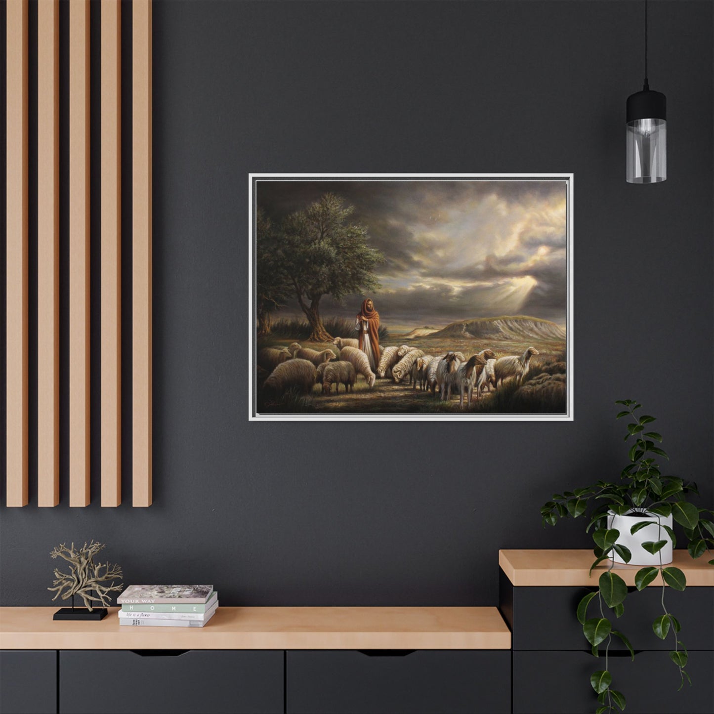 The Shepherd and His Sheep-Framed Canvas Print
