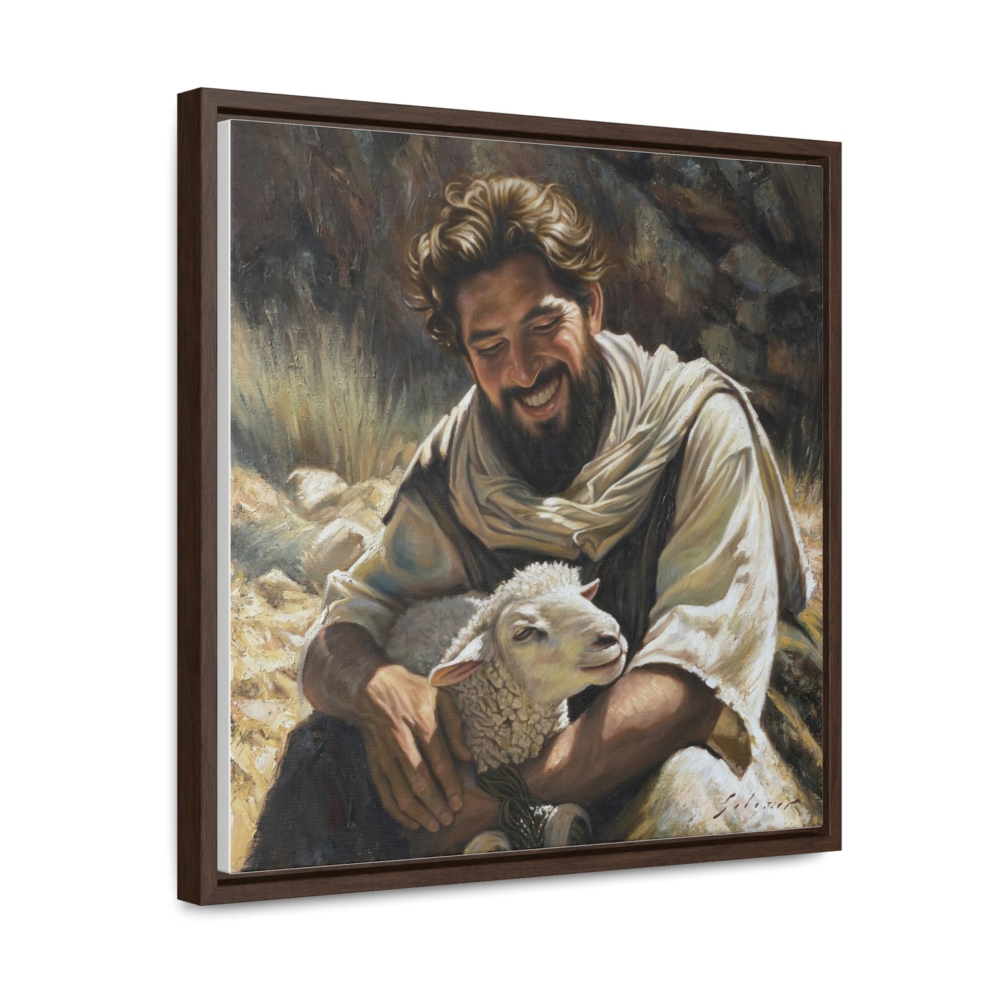 Shepherd and His Lamb- Canvas Print (Framed)