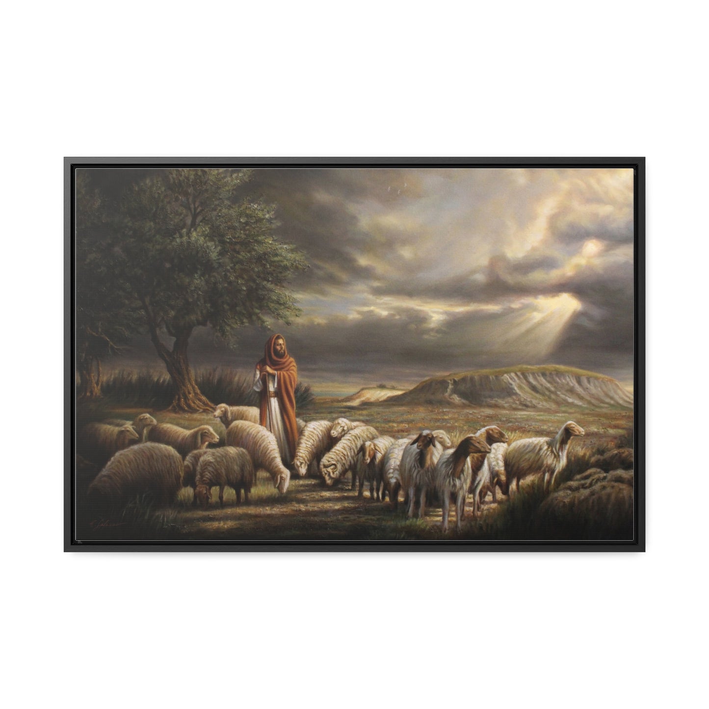 The Shepherd and His Sheep- Canvas Print-Framed