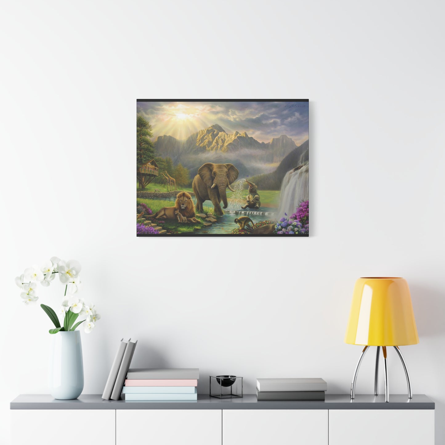 Elephant and Lion Paradise- Canvas Print
