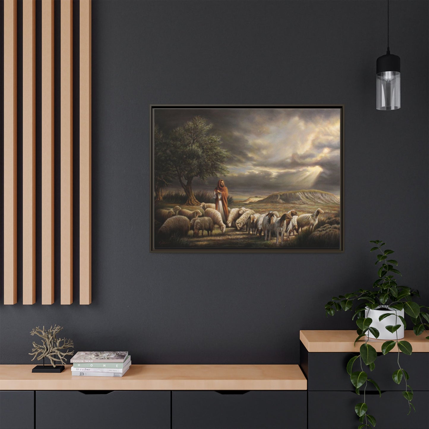 The Shepherd and His Sheep-Framed Canvas Print