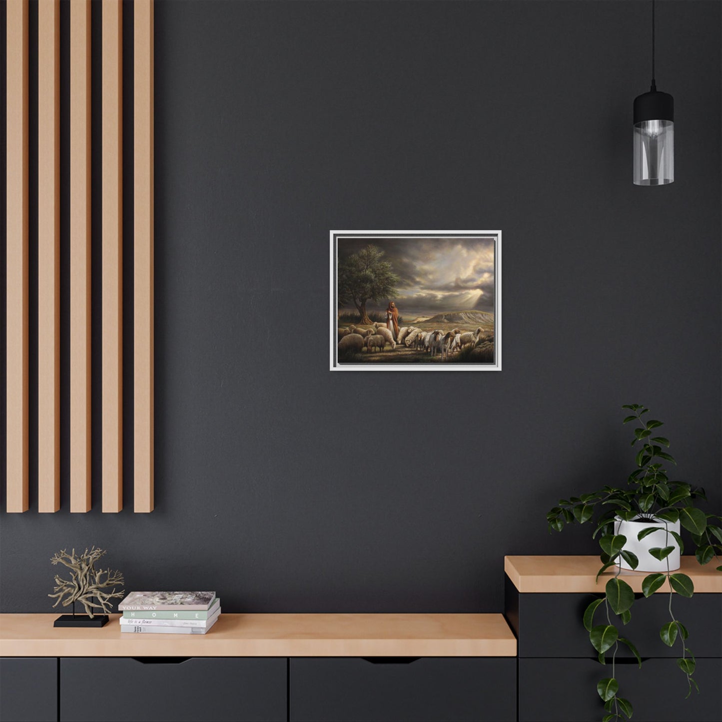 The Shepherd and His Sheep-Framed Canvas Print