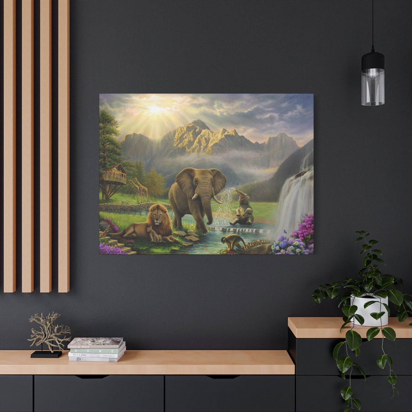 Elephant and Lion Paradise- Canvas Print
