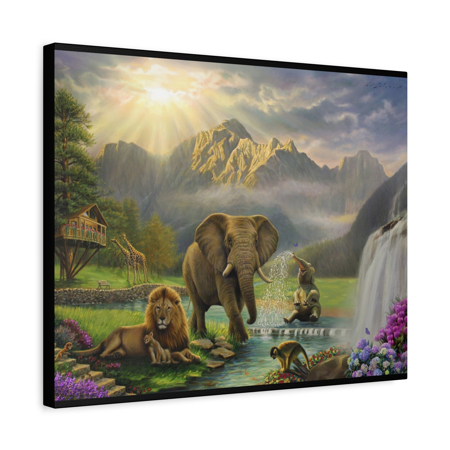 Elephant and Lion Paradise- Canvas Print