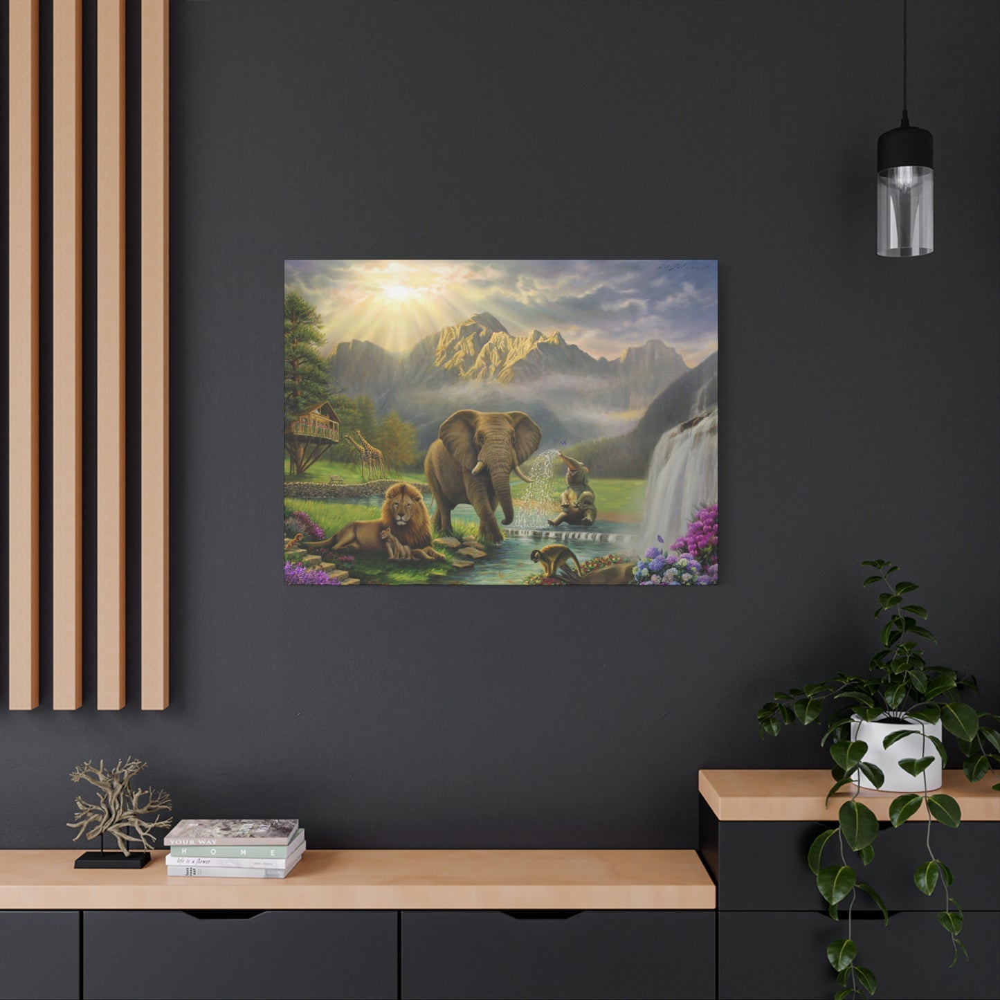 Elephant and Lion Paradise- Canvas Print
