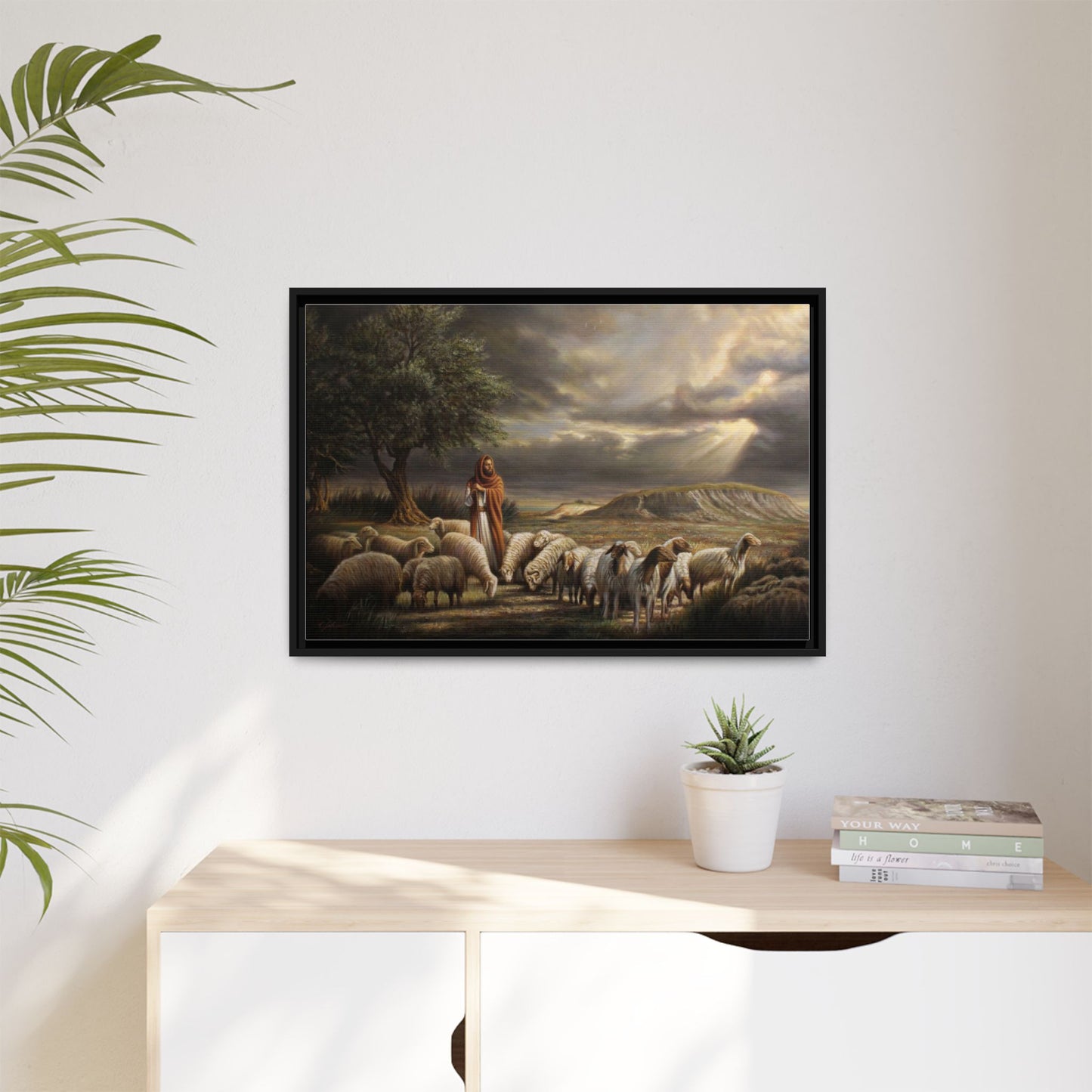 The Shepherd and His Sheep-Framed Canvas Print