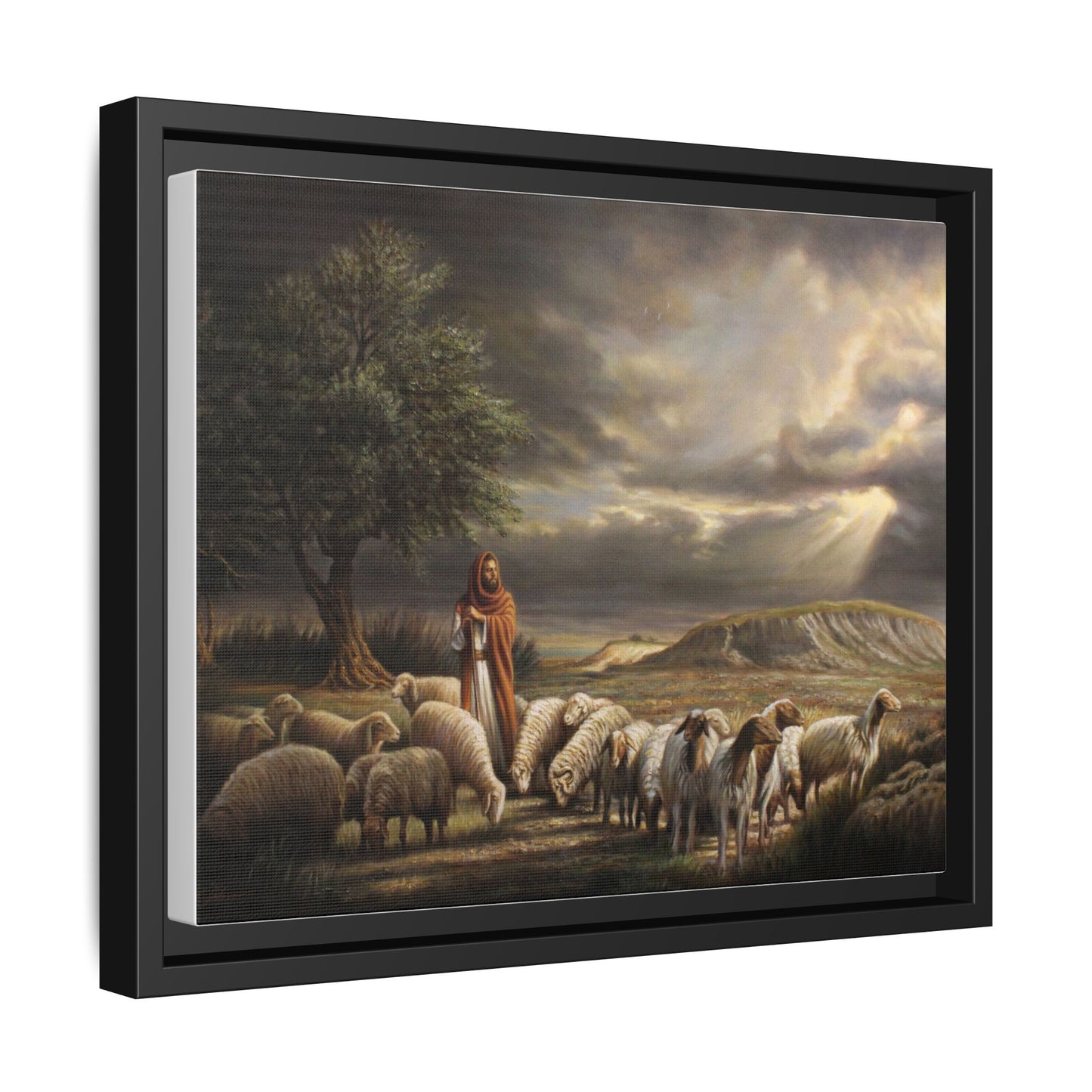 The Shepherd and His Sheep-Framed Canvas Print
