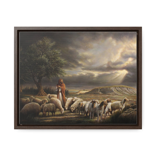 The Shepherd and His Sheep- Canvas Print-Framed