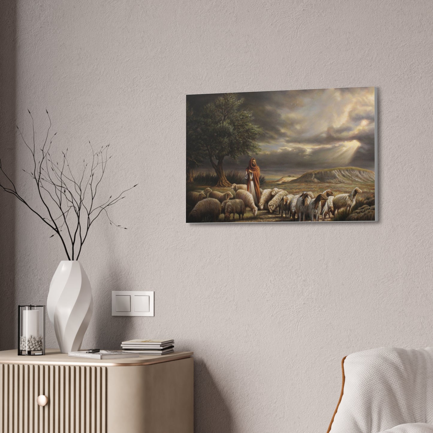 Shepherd and His Sheep - Canvas Print
