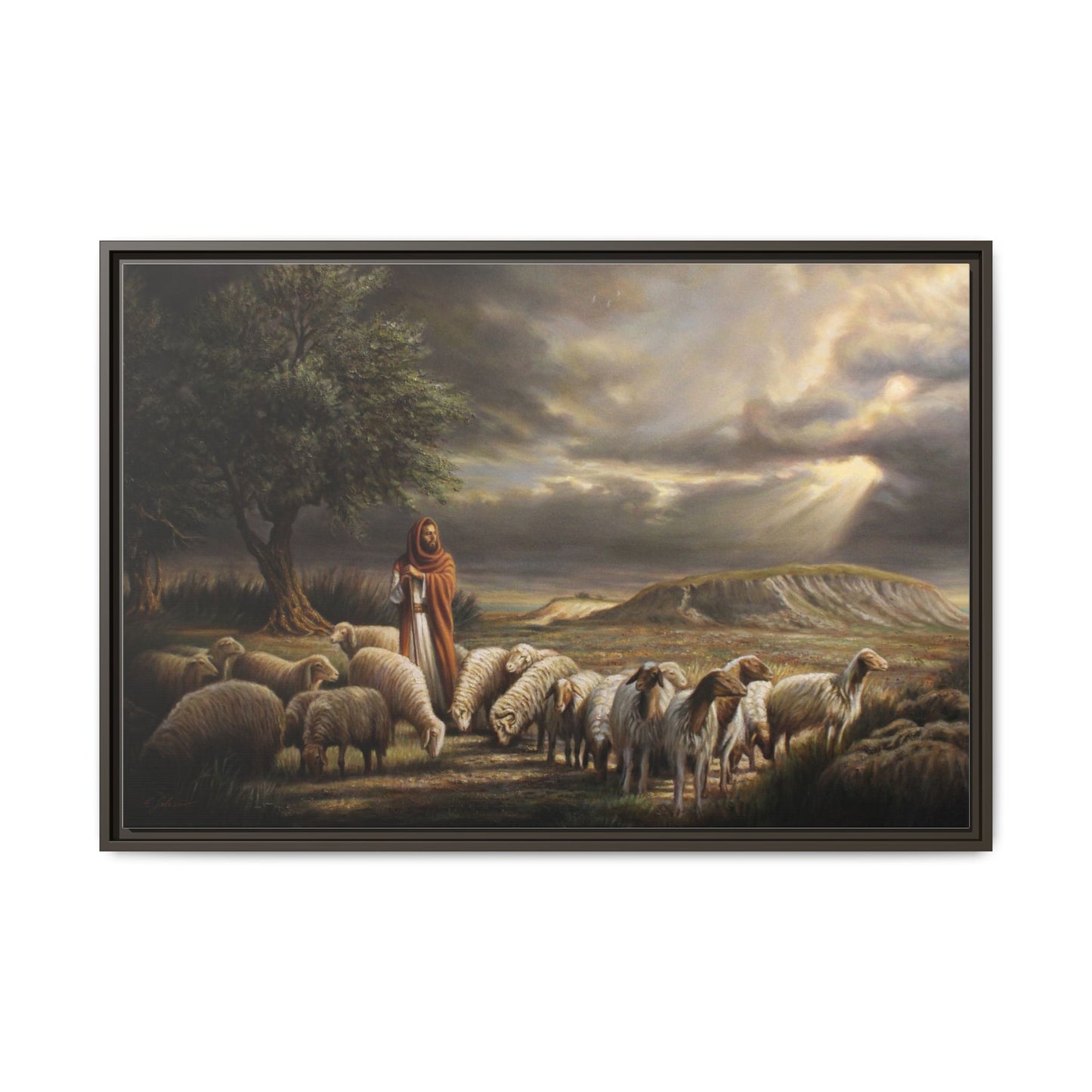 The Shepherd and His Sheep-Framed Canvas Print