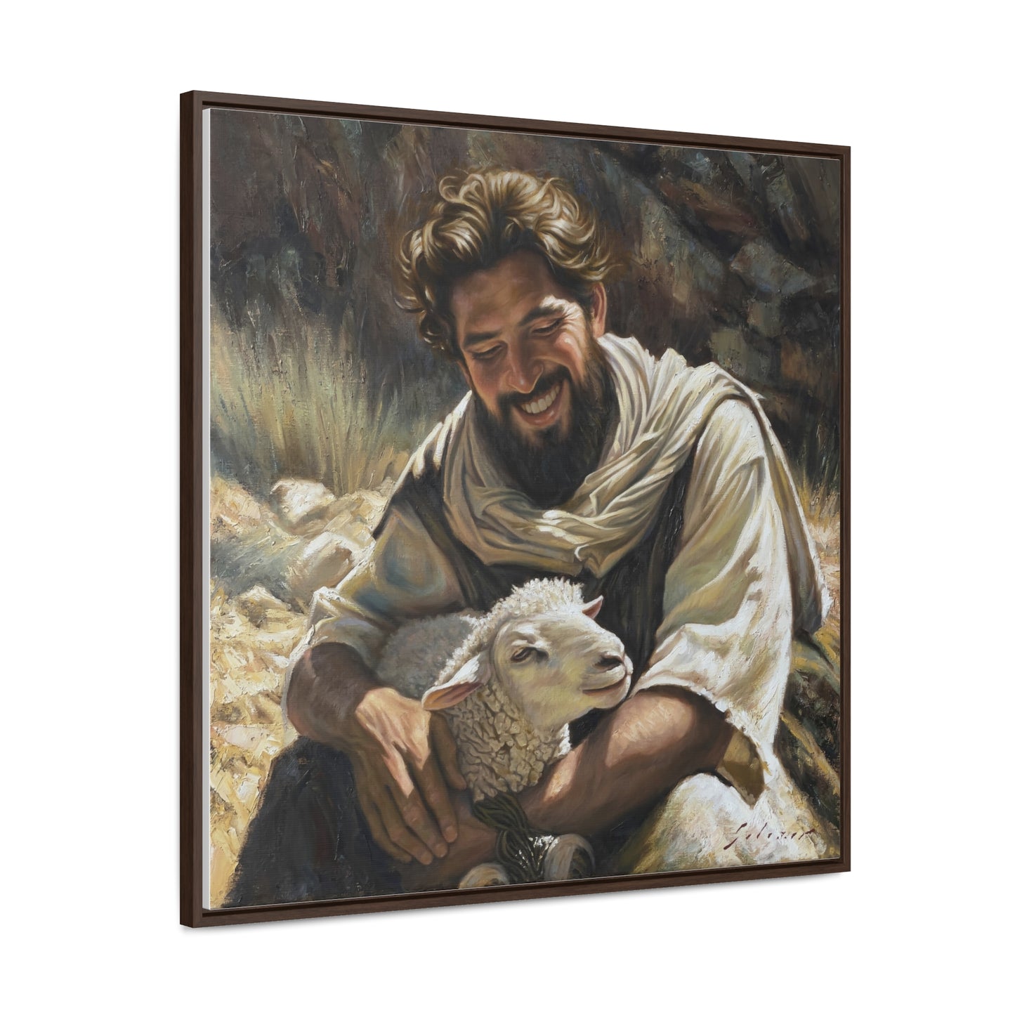 Shepherd and His Lamb- Canvas Print (Framed)