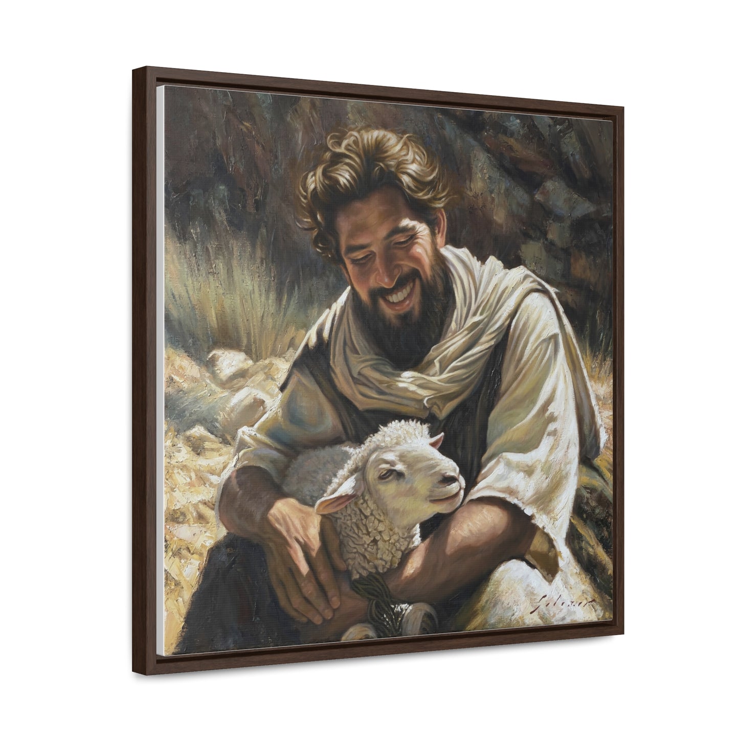 Shepherd and His Lamb- Canvas Print (Framed)