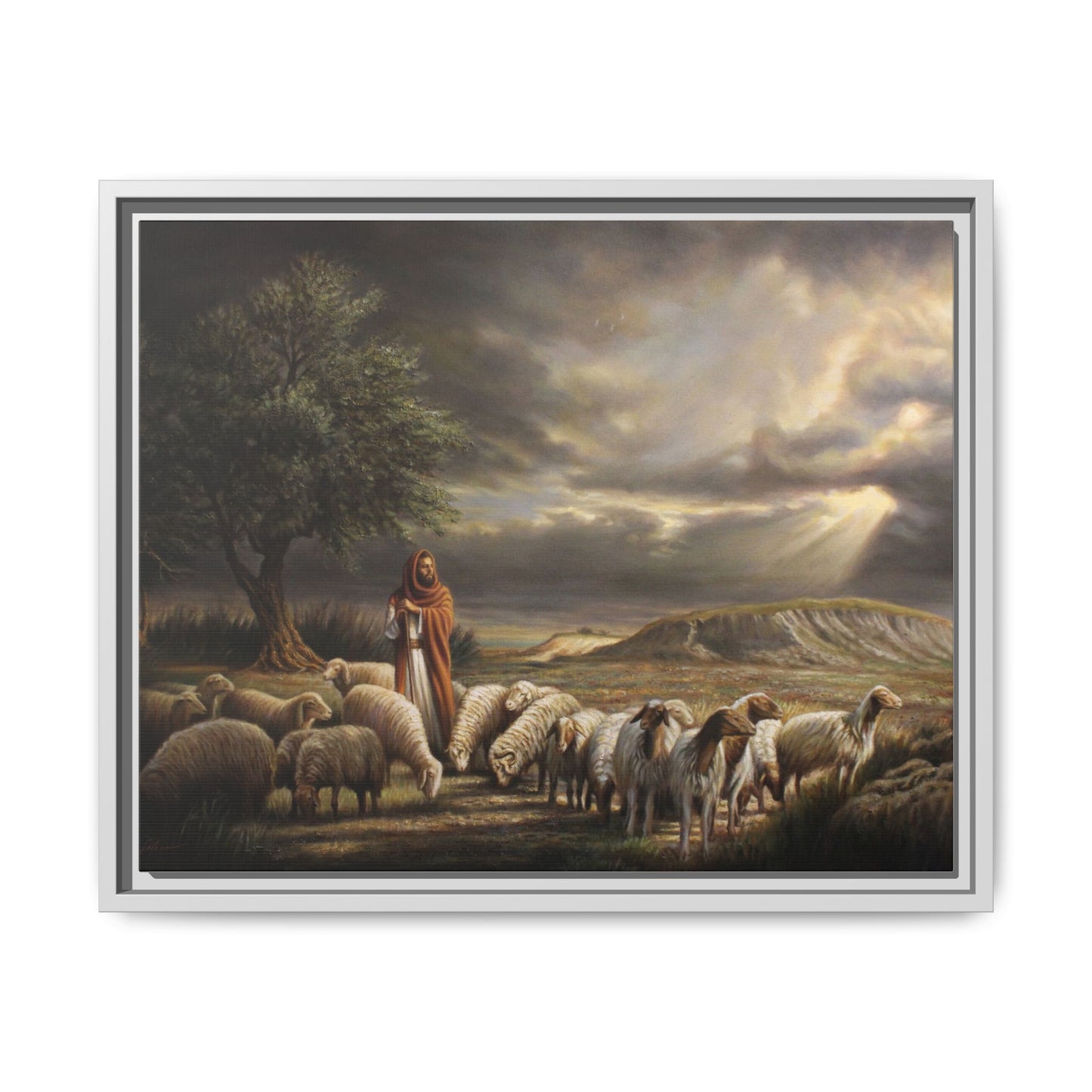 The Shepherd and His Sheep-Framed Canvas Print