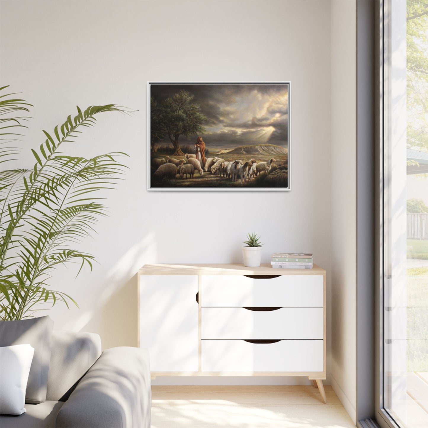 The Shepherd and His Sheep-Framed Canvas Print