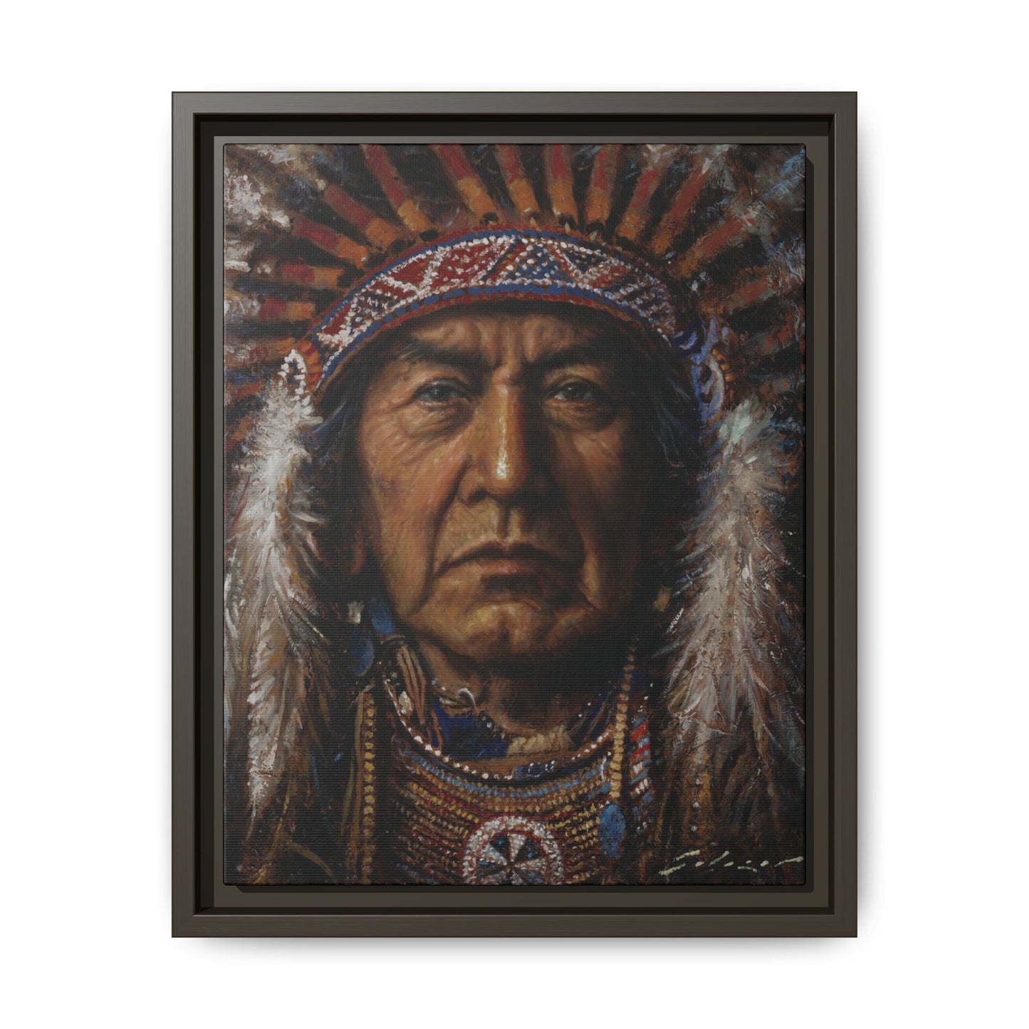 Native American Chief- Canvas Print (Framed)