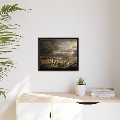 The Shepherd and His Sheep-Framed Canvas Print