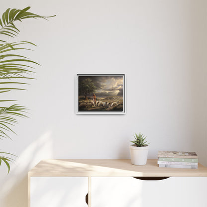 The Shepherd and His Sheep-Framed Canvas Print