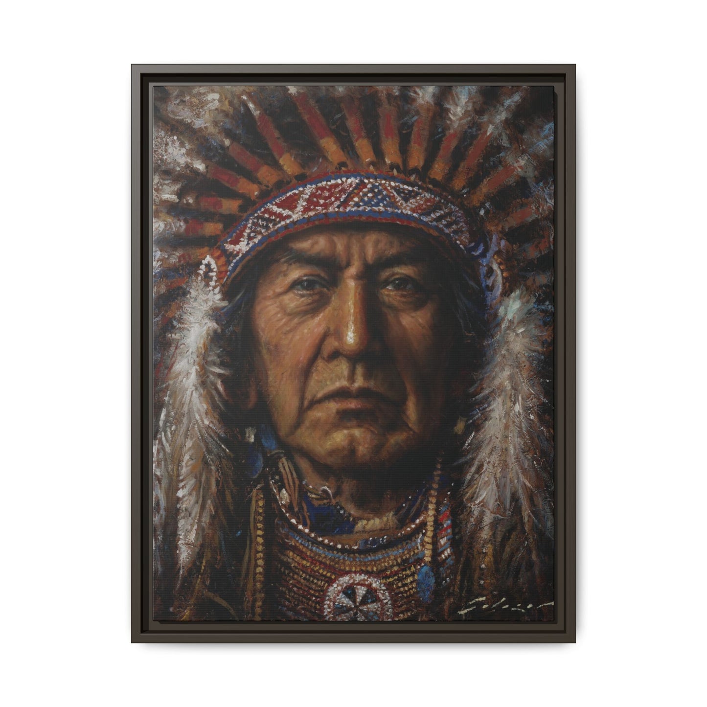 Native American Chief- Canvas Print (Framed)