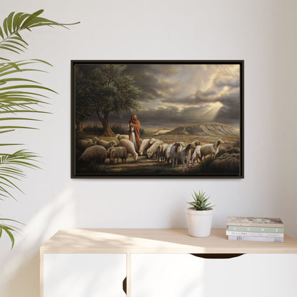 The Shepherd and His Sheep-Framed Canvas Print