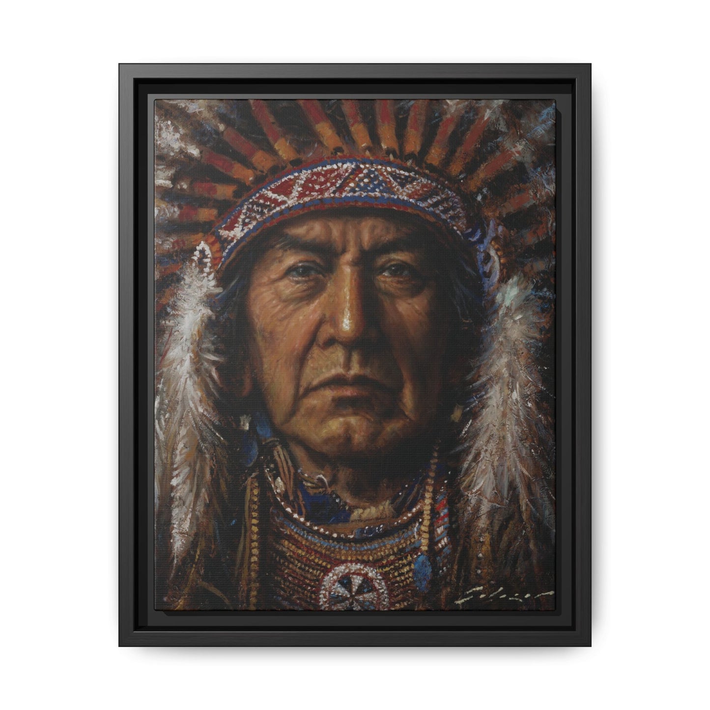 Native American Chief- Canvas Print (Framed)