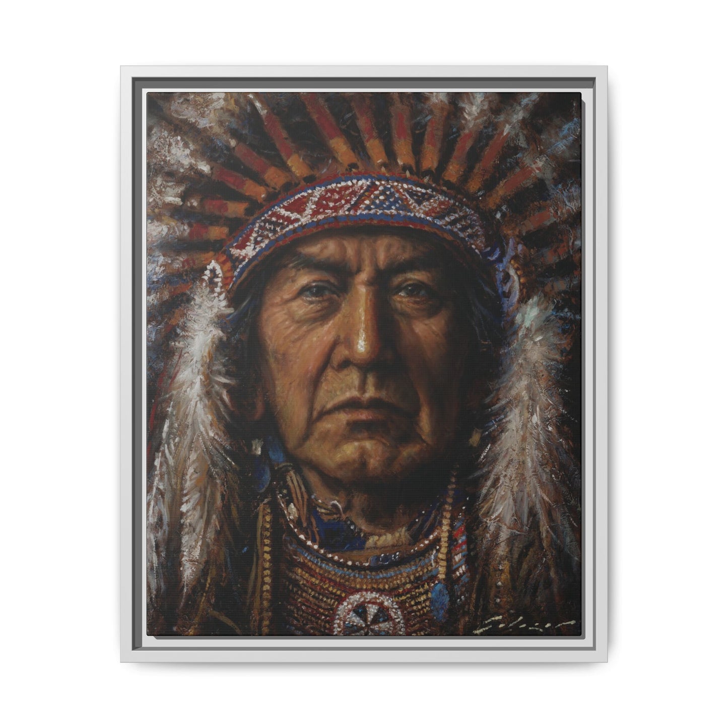 Native American Chief- Canvas Print (Framed)