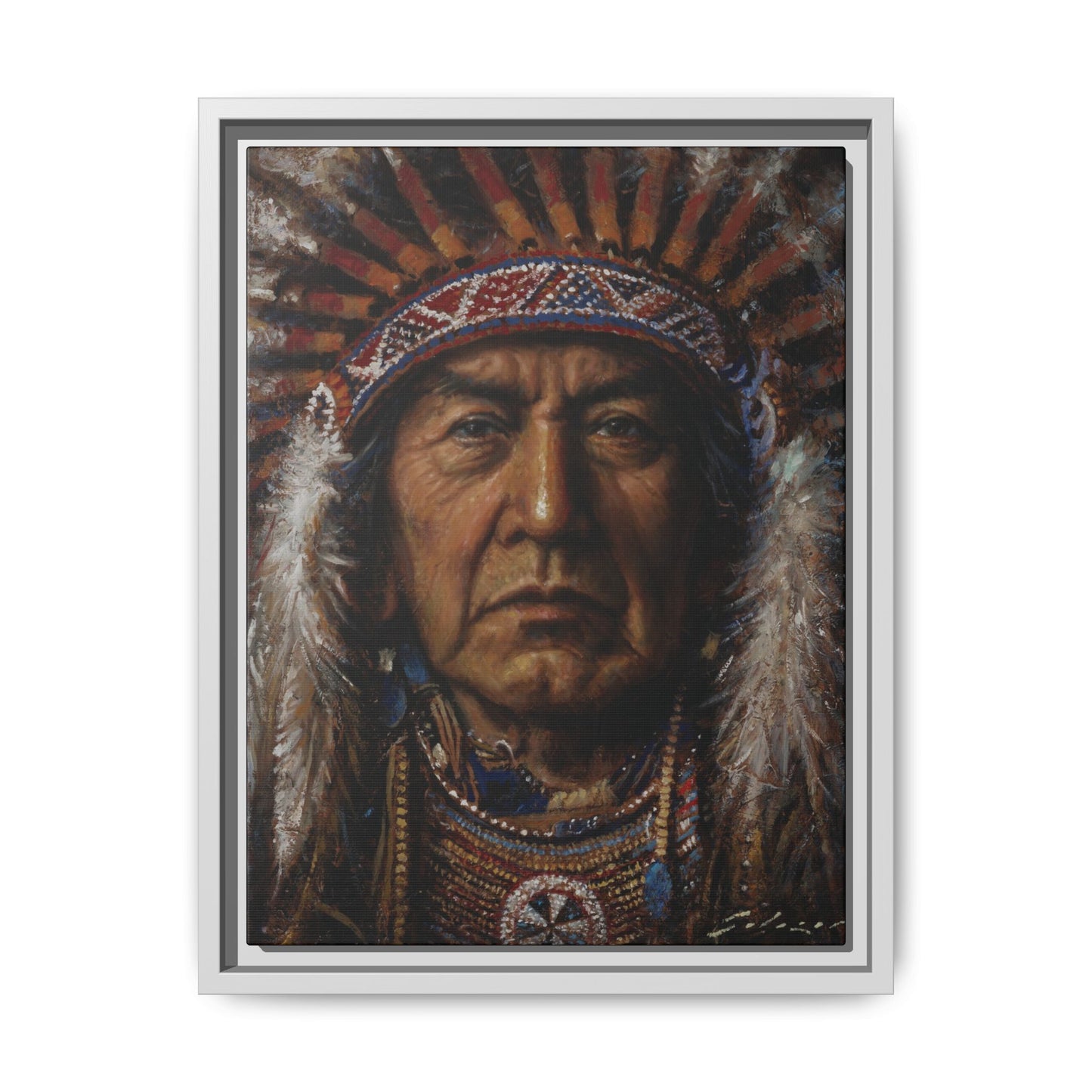 Native American Chief- Canvas Print (Framed)
