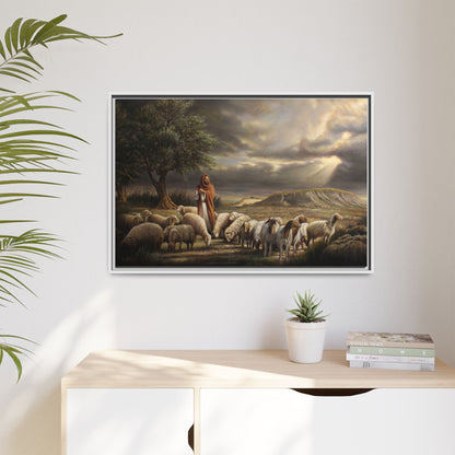 The Shepherd and His Sheep-Framed Canvas Print
