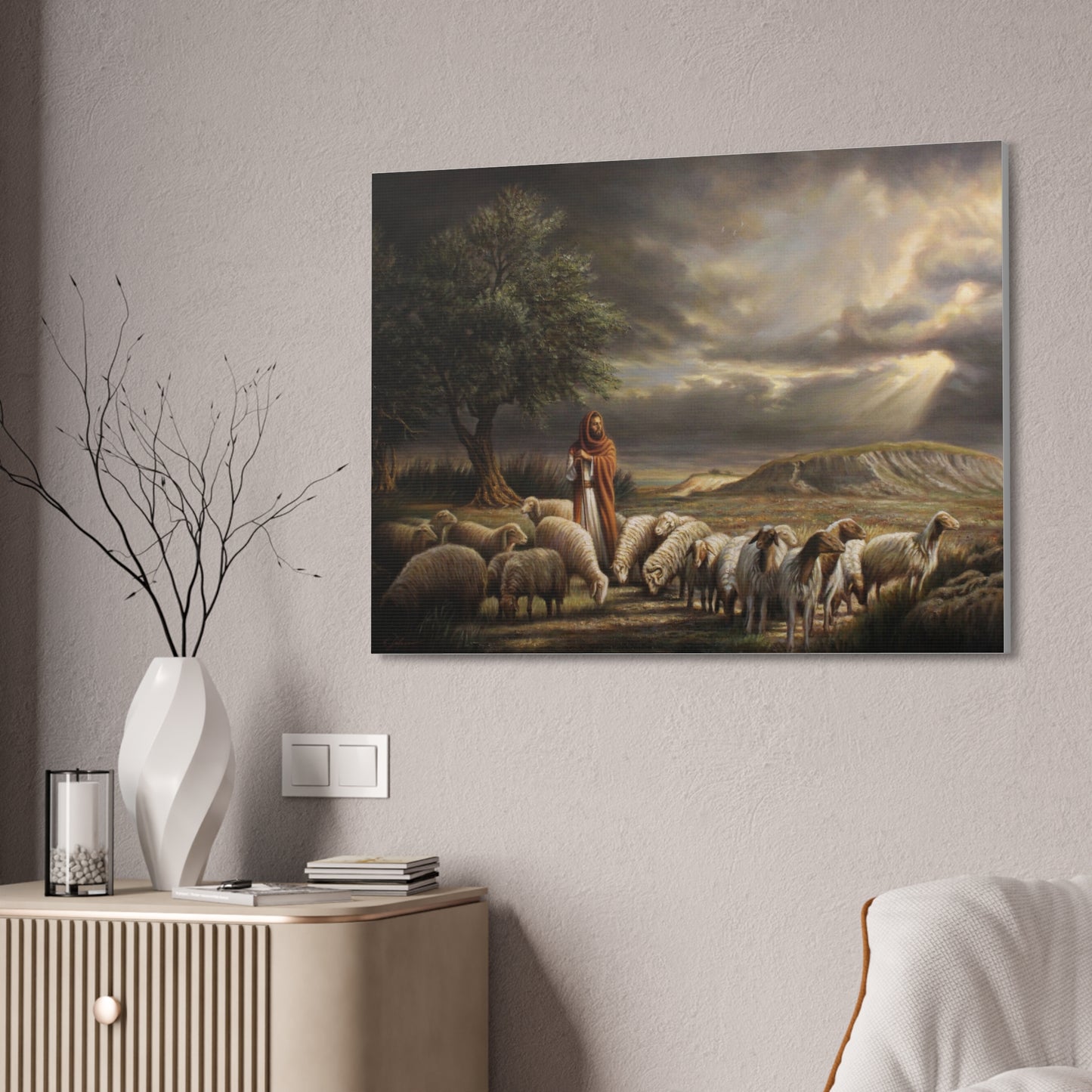 Shepherd and His Sheep - Canvas Print