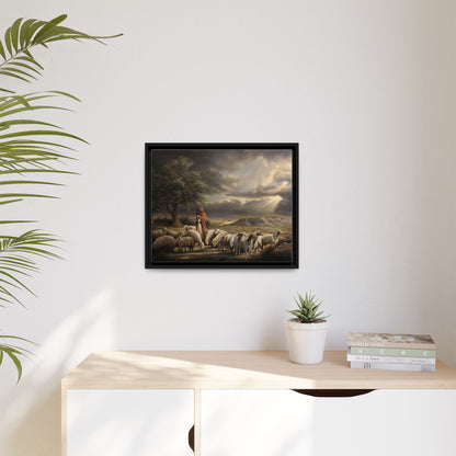 The Shepherd and His Sheep-Framed Canvas Print