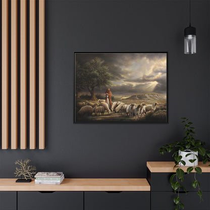 The Shepherd and His Sheep-Framed Canvas Print