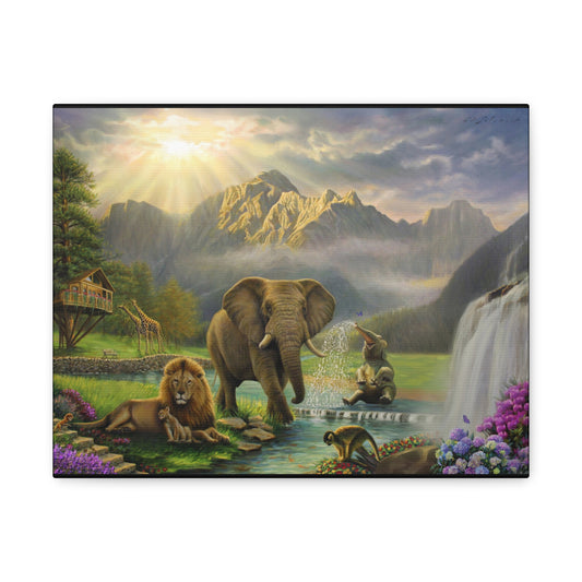 Elephant and Lion Paradise- Canvas Print