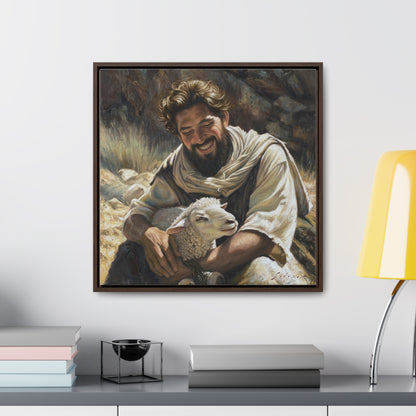 Shepherd and His Lamb- Canvas Print (Framed)