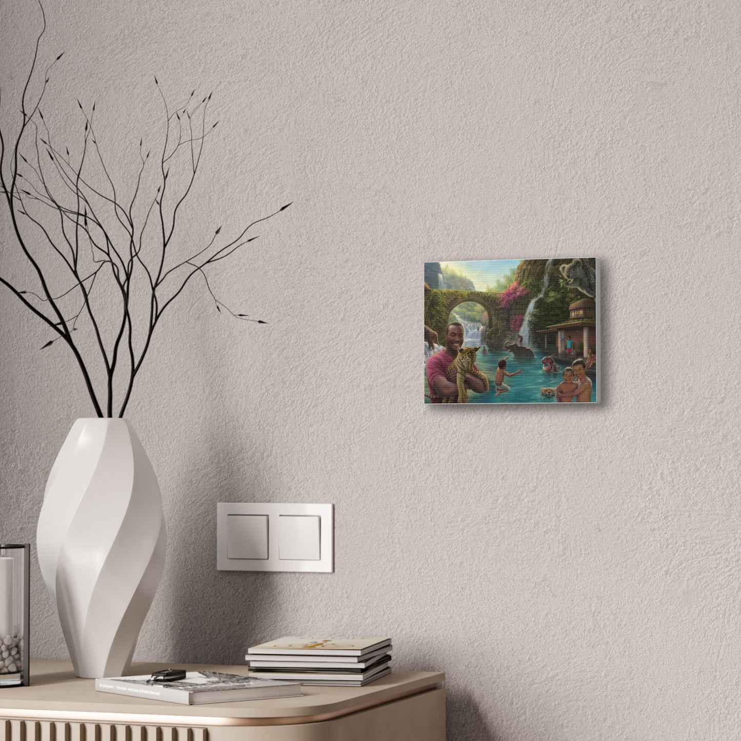 Tropical Wildlife Canvas Print — Family Paradise Waterfall Scene