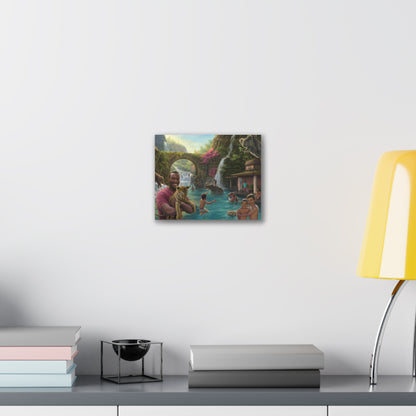 Tropical Wildlife Canvas Print — Family Paradise Waterfall Scene
