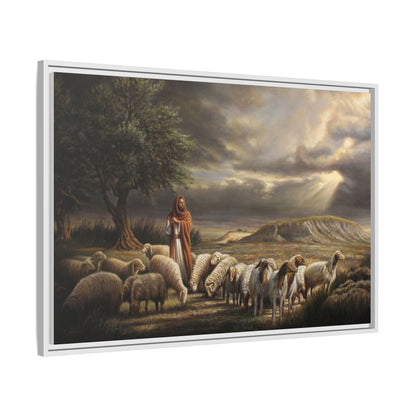 The Shepherd and His Sheep-Framed Canvas Print