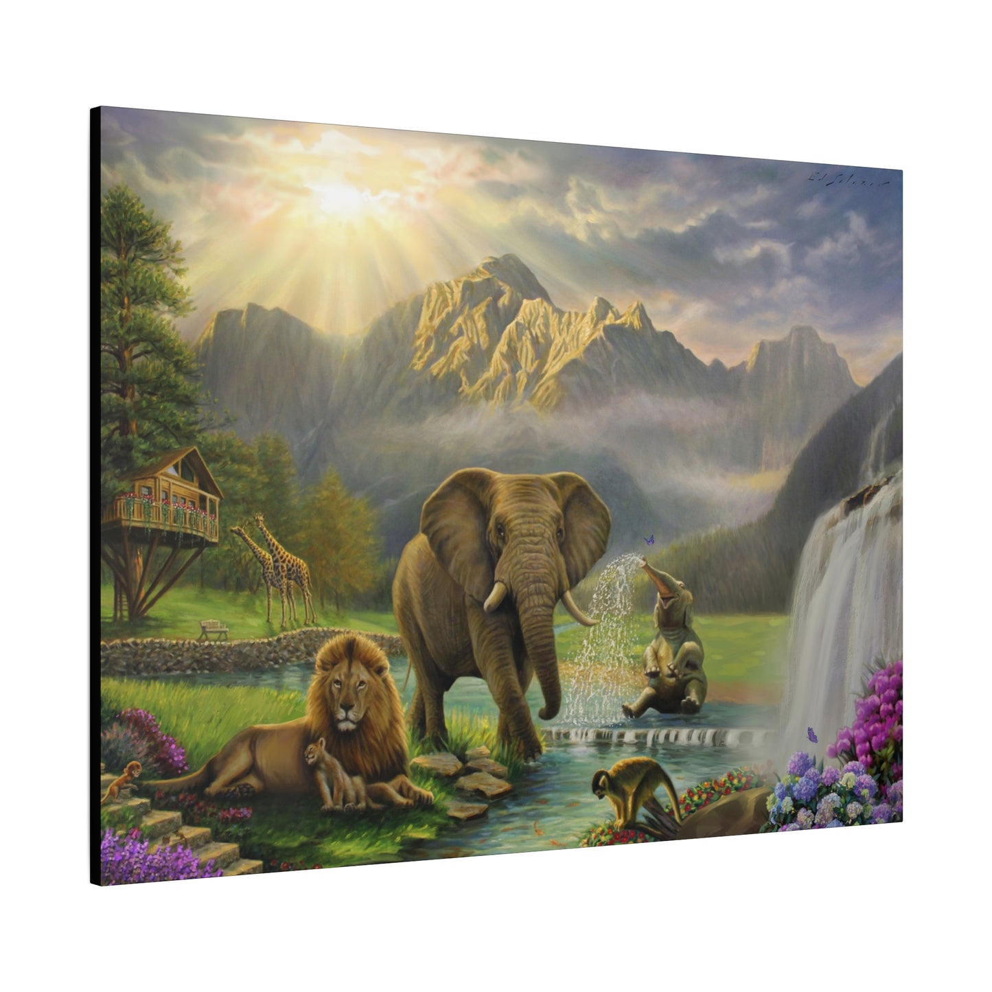 Elephant and Lion Paradise- Canvas Print