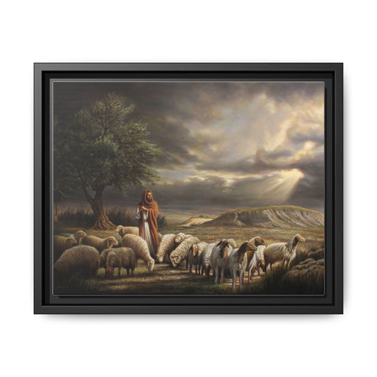 The Shepherd and His Sheep-Framed Canvas Print