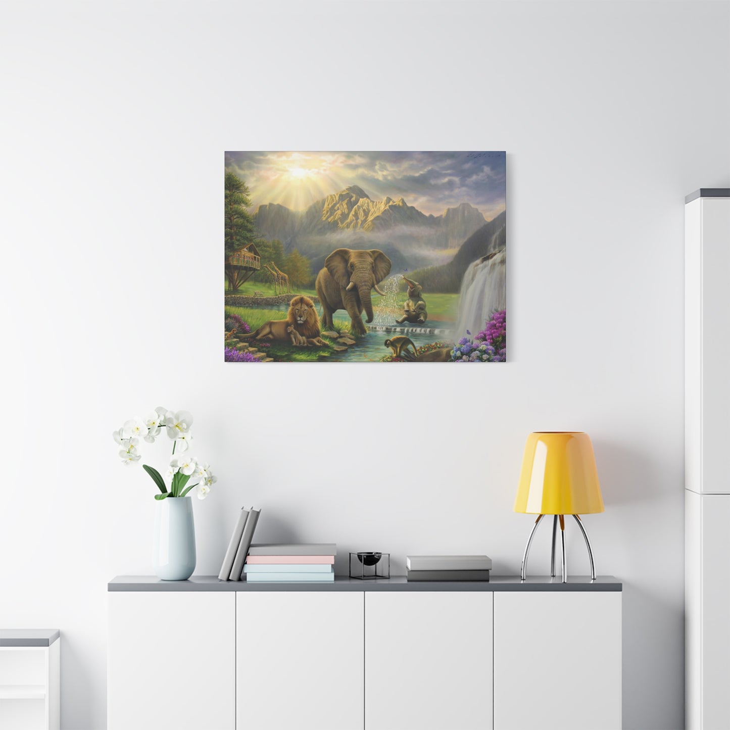Elephant and Lion Paradise- Canvas Print