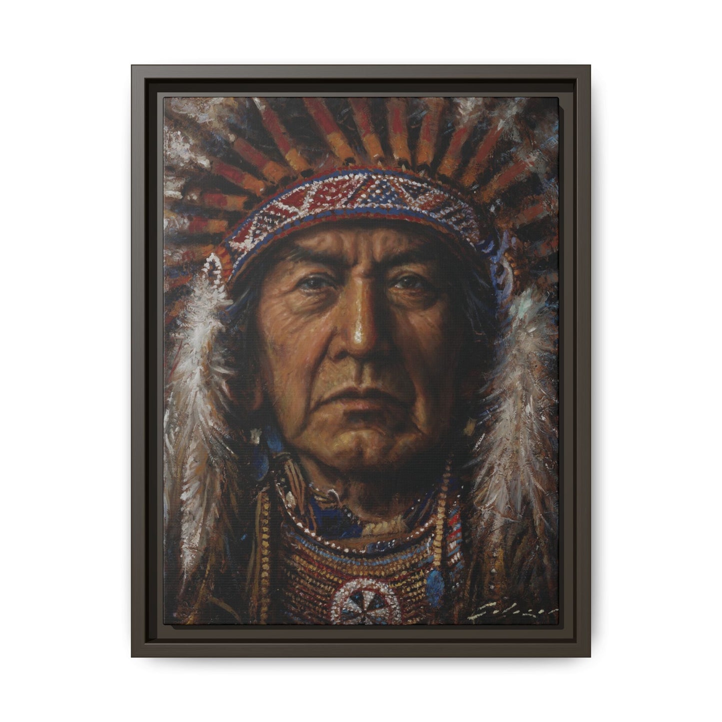 Native American Chief- Canvas Print (Framed)